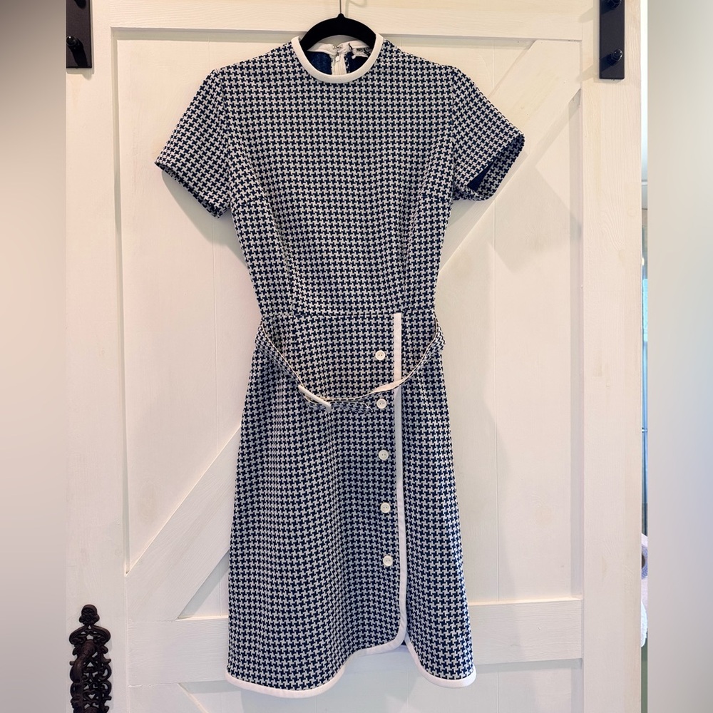 Classic Navy and White Houndstooth Dress